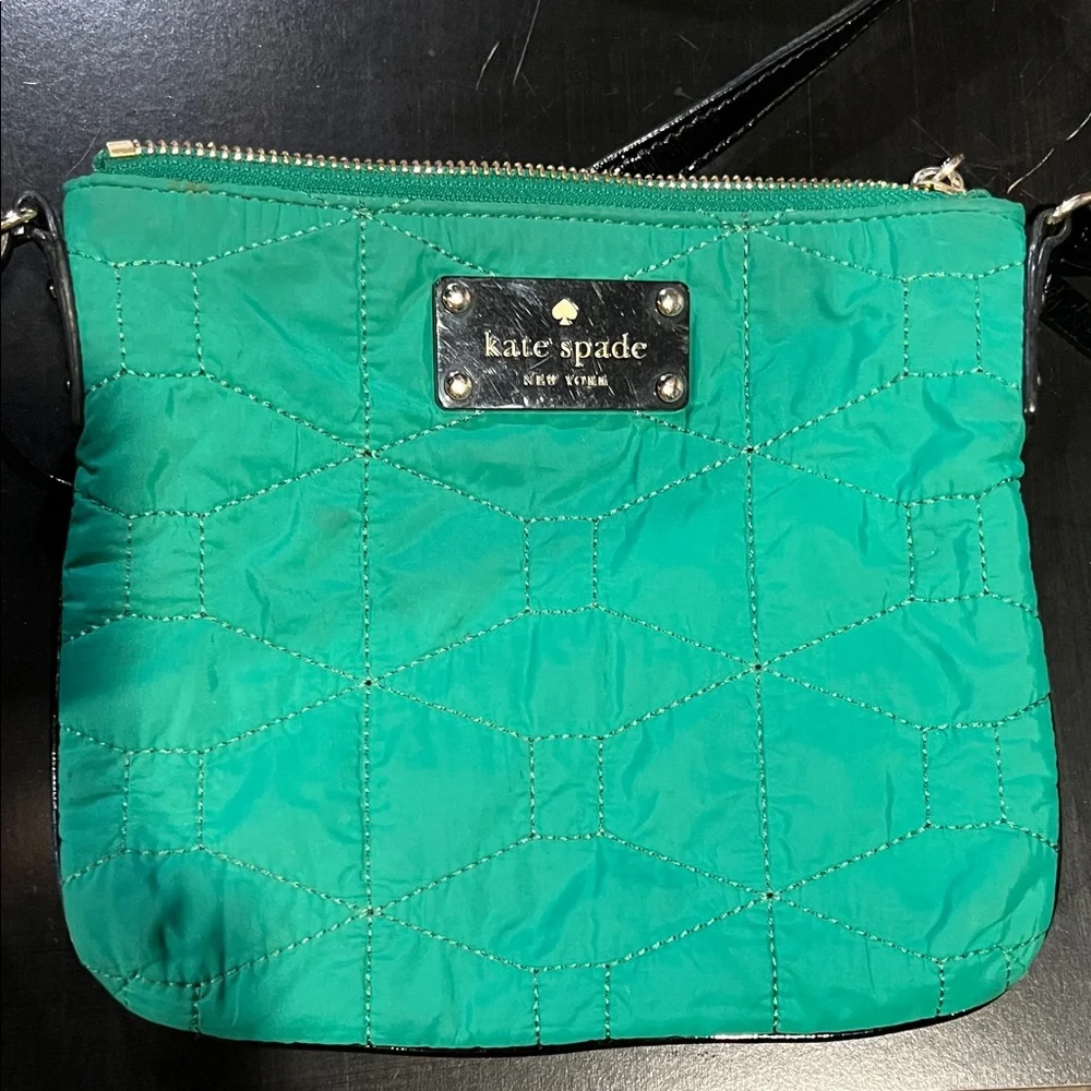 kate spade Quilted Teal Nylon Crossbody with Black Strap - Picture 9 of 11